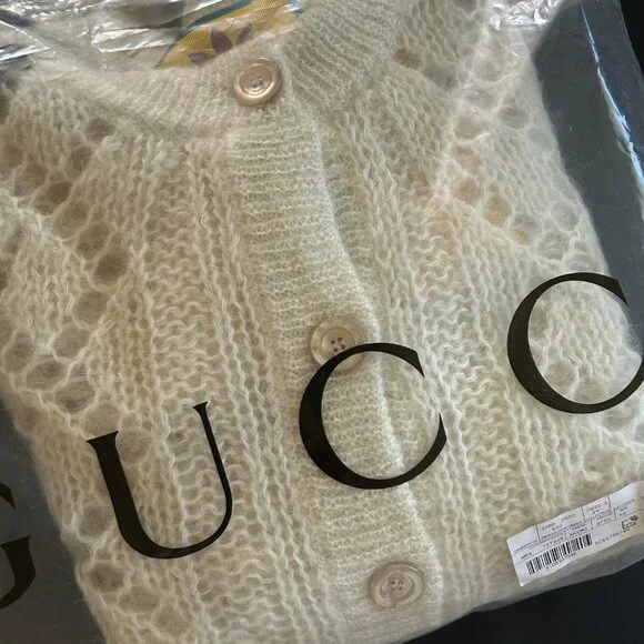 NWT Gucci X Adidas Ivory Mohair Knit Button Front Cardigan XS - Picture 14 of 16